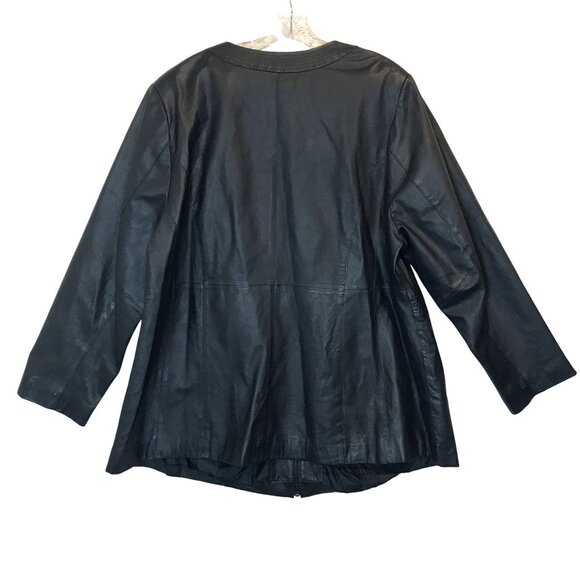 Woman Within Navy Leather Zip-Up Jacket Womens Plus Size 24 - Picture 4 of 12